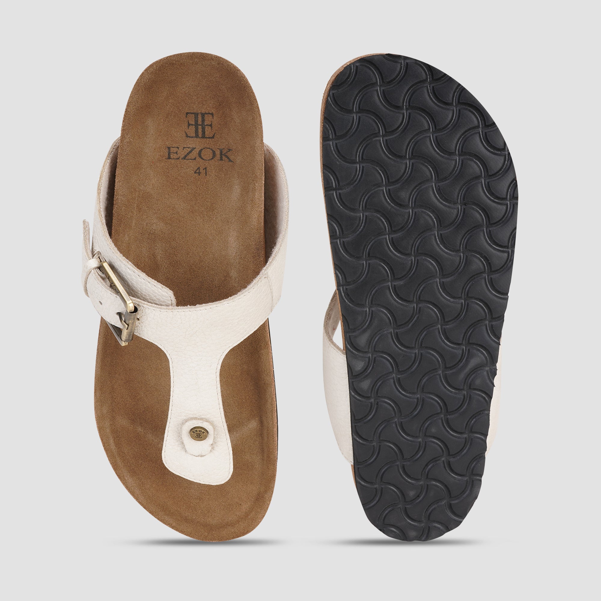 Ezok Beige Leather Sandal For Men